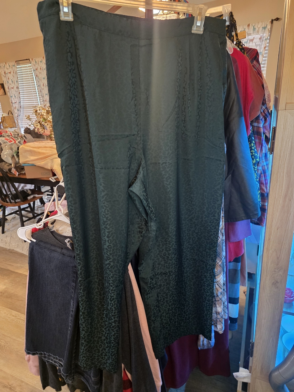 Skies Are Blue Dark Green Wide Leg Satin Trousers